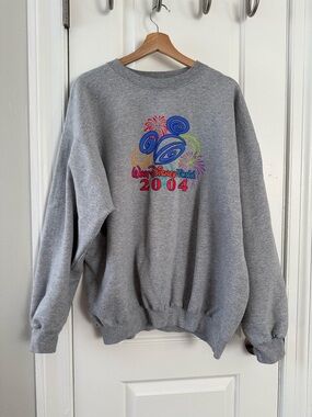 Disney Gray Crewneck Sweatshirt with Colorful Firework Mickey